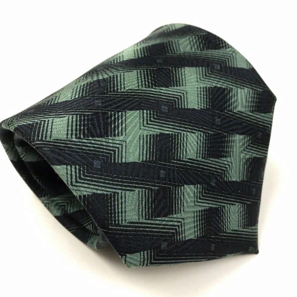Jhane Barnes 100% Silk Tie Men's Green Black Geometric Designer Necktie Japan - Picture 6 of 10